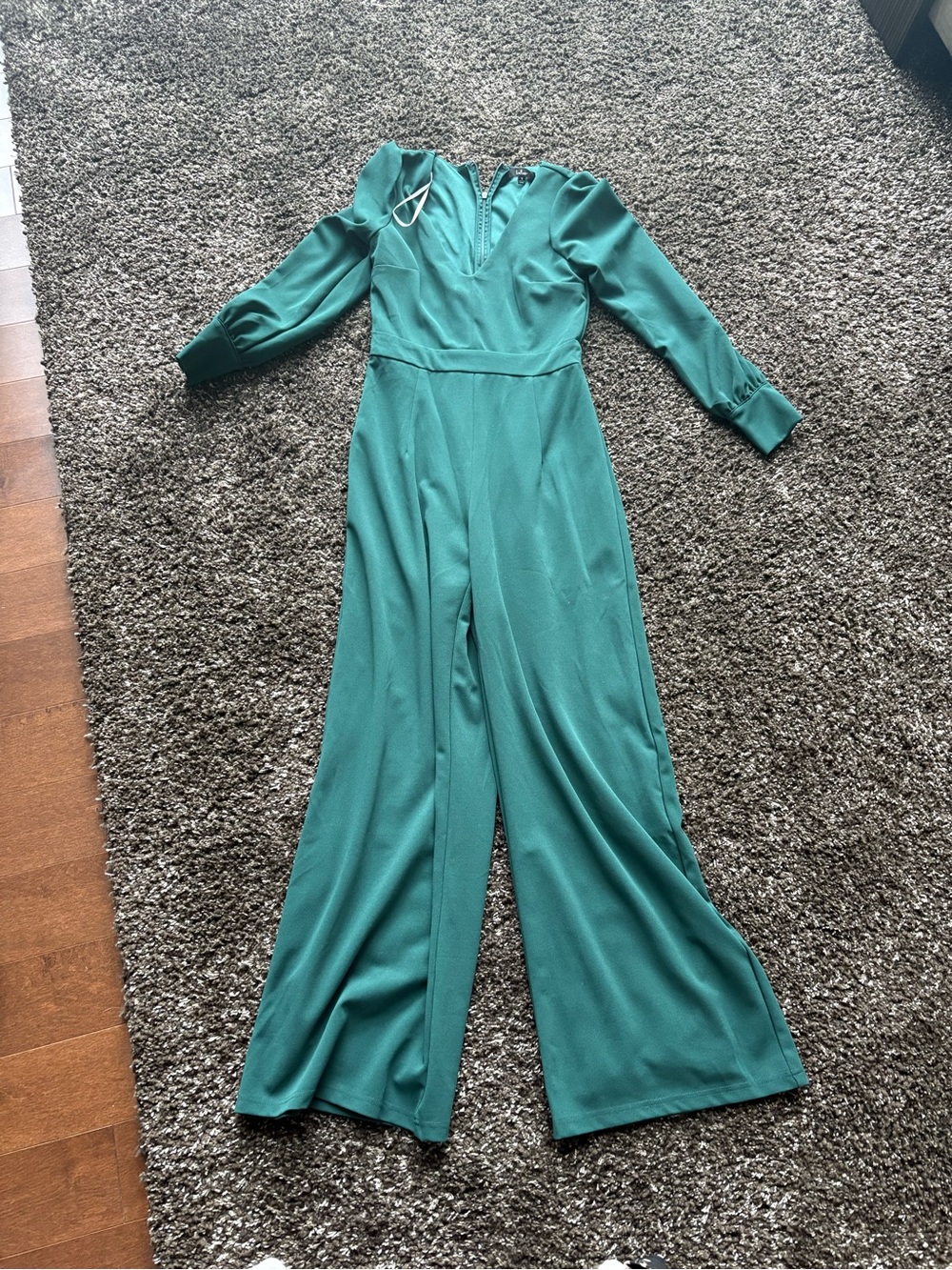 Lulu's Teal Long-Sleeve Wide-Leg Jumpsuit